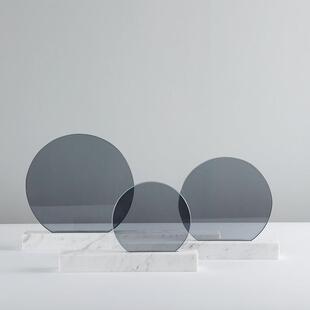 现代新中式样板房大理石灰色玻璃屏风摆件客厅电视柜玄关软装摆设