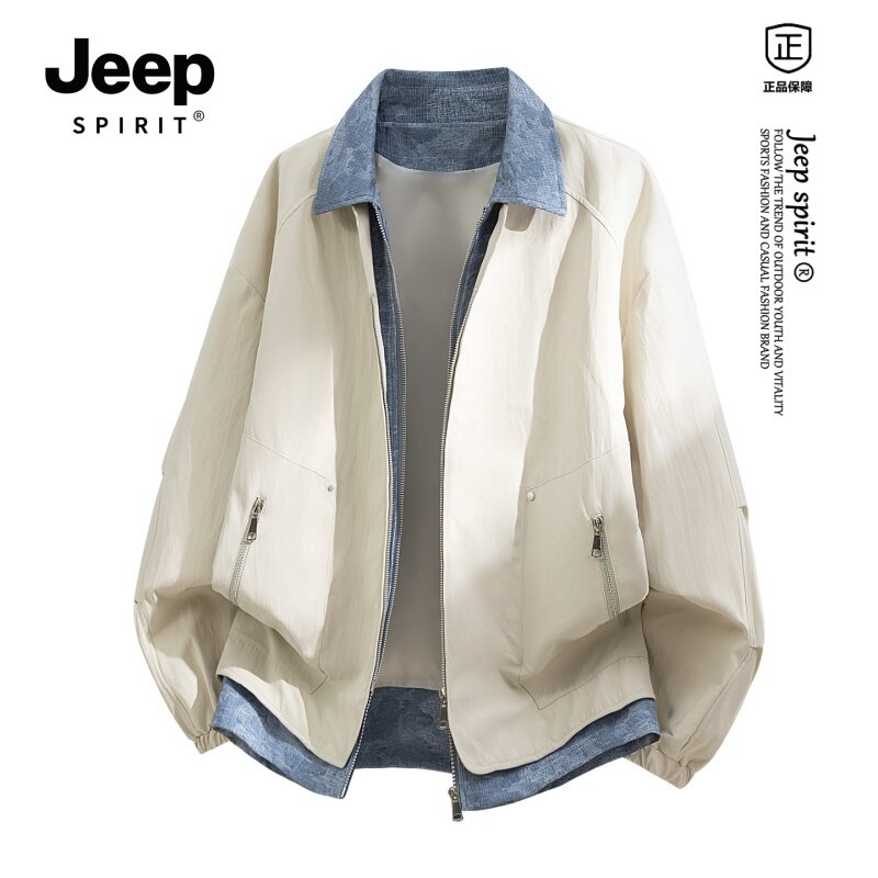 JEEP SPIRIT美式假两件翻领夹克男2026新款秋冬潮牌高街大码外套