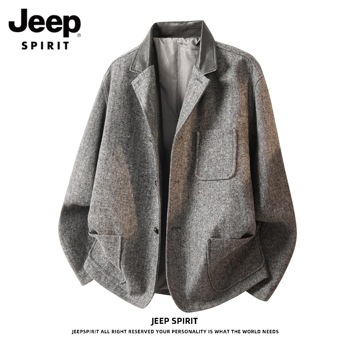 JEEP SPIRIT意式老钱风条纹夹克男翻领羊毛外套秋冬休闲单西茄克