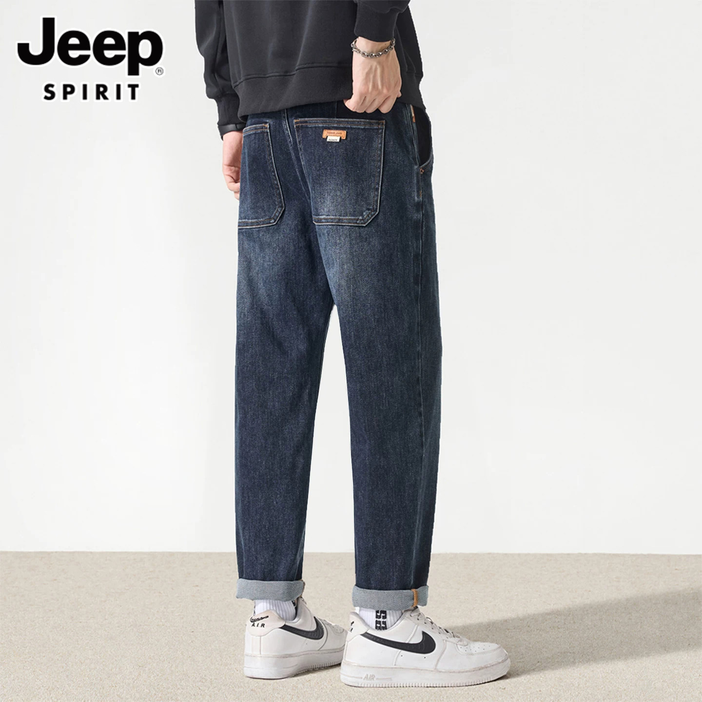JEEP SPIRIT美式牛仔裤男款秋冬季宽松长裤复古水洗直筒小脚裤