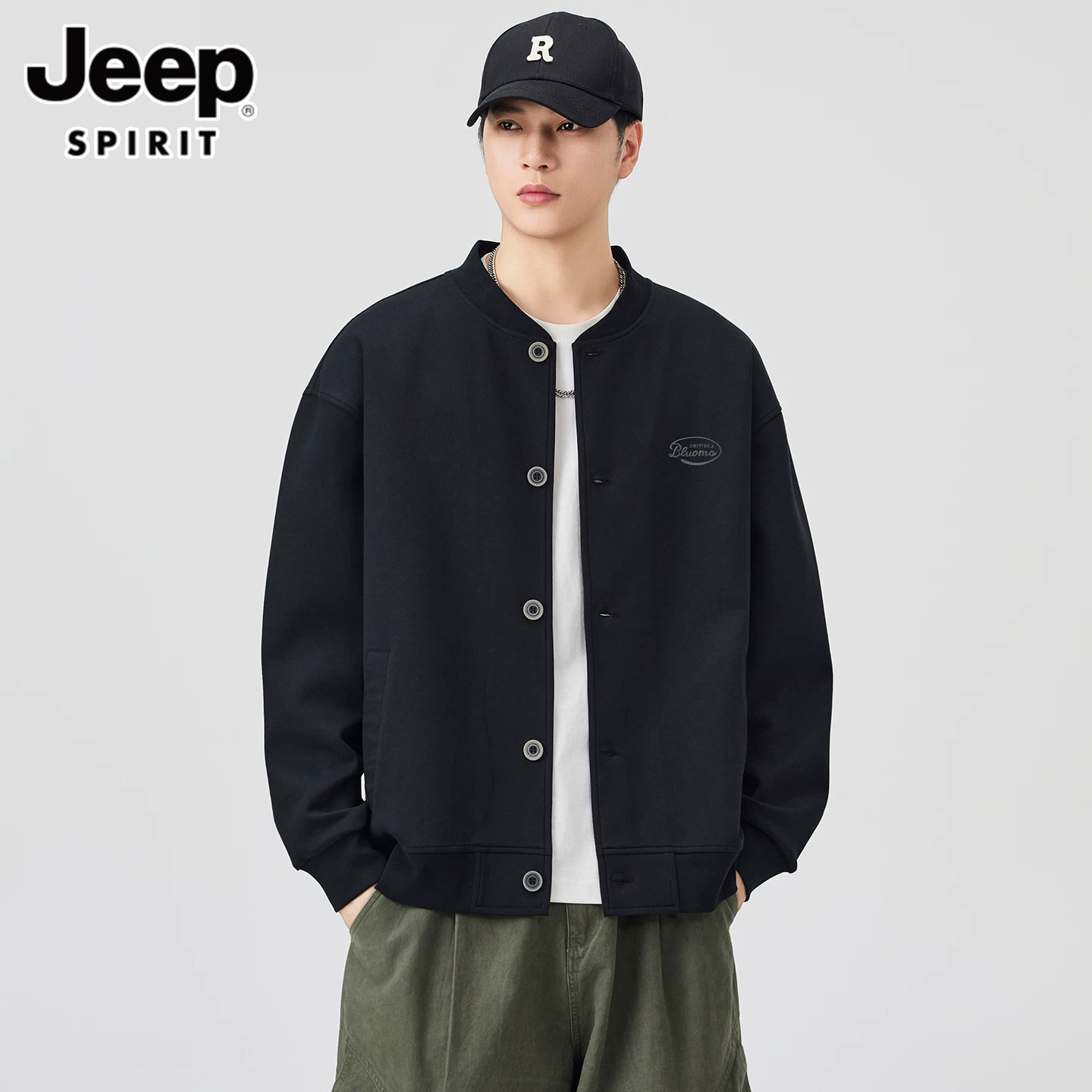 JEEP SPIRIT美式棒球服外套男秋季痞帅潮牌开衫卫衣夹克立领上衣
