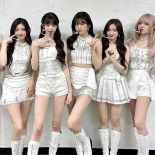 女团张元英白色手工重工钉珠礼服团体表演服爵士舞街舞路演打歌服