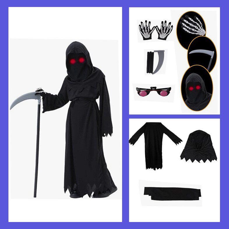 2026新款跨境cosplay死神红光眼睛服装镰刀万圣节鬼节儿童