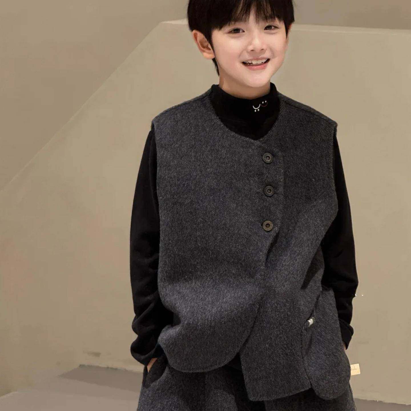 2026新款男童套装毛呢马甲儿童帅气冬装女童大童毛衣黑色时髦,童装/婴儿装/亲子装,儿童运动套装,淘宝优惠券,粉丝福利购,淘宝优惠卷