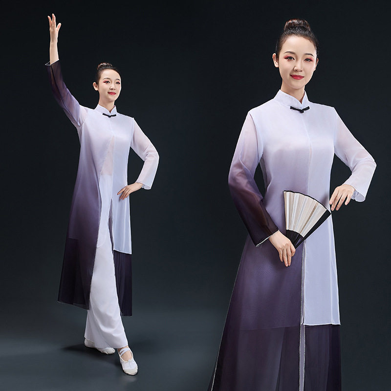 2026新款男女古典演出服飘逸中风太极舞蹈服水墨舞剑少年强扇子垒