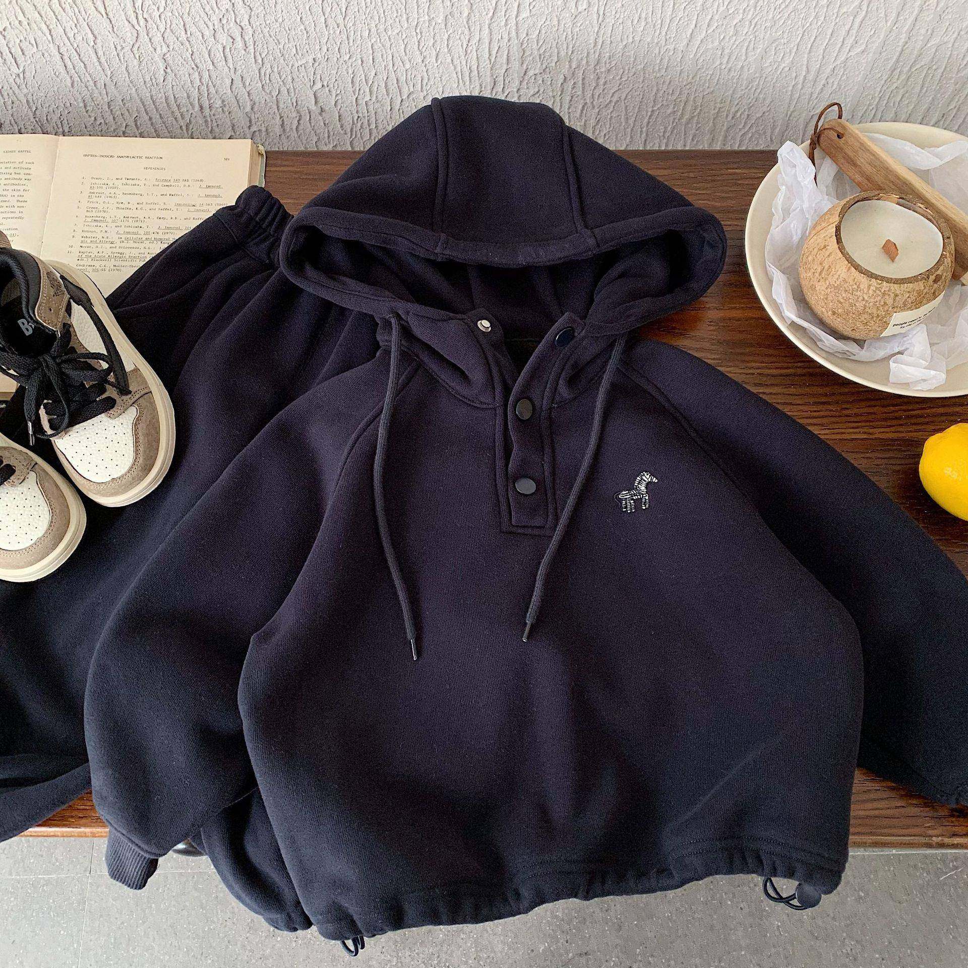 2026新款儿童加绒套装休闲冬季连帽刺绣男童休闲女童韩版洋气,童装/婴儿装/亲子装,儿童运动套装,淘宝优惠券,粉丝福利购,淘宝优惠卷