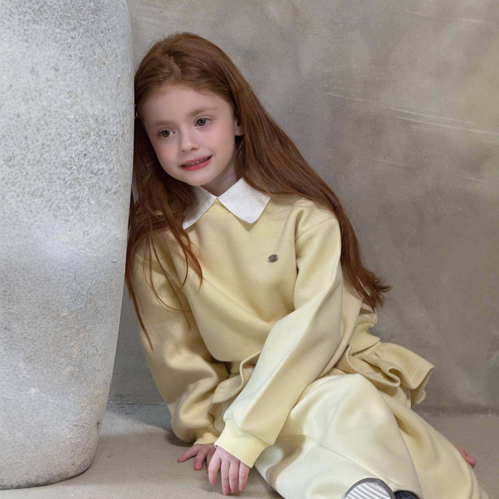 2026新款秋冬童装韩版女童休闲花边阔腿裤套装儿童假领子卫衣