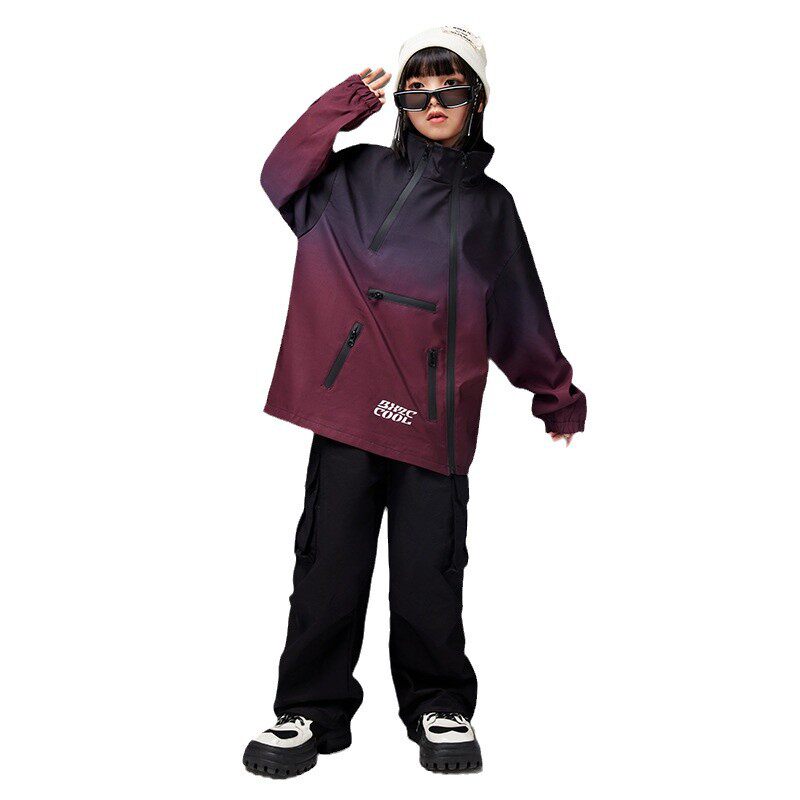 2026新款街舞儿童潮服嘻哈渐变外套男童套装hiphop炸街演出