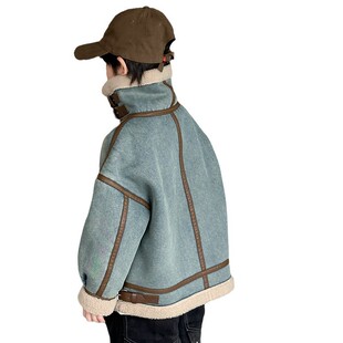 2025新款男童皮毛一体羊羔绒外套秋冬款大儿童冬季加绒加厚羊