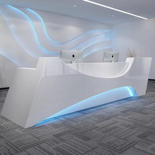 办公前台烤漆前台简约桌异形接待台收银台白色迎宾台大厅创意吧台