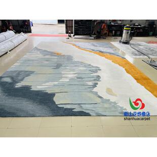 中国风蓝色水墨画田园客厅茶几沙发地毯大厅接待室贵宾室会议室