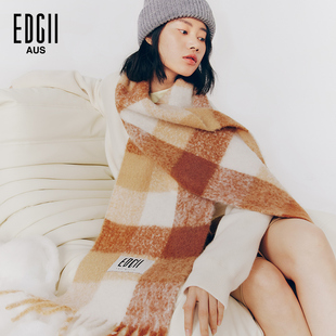[明星同款]EDGII棉花糖羊围巾拼色格纹柔软蓬松围巾披肩-奶油栗子