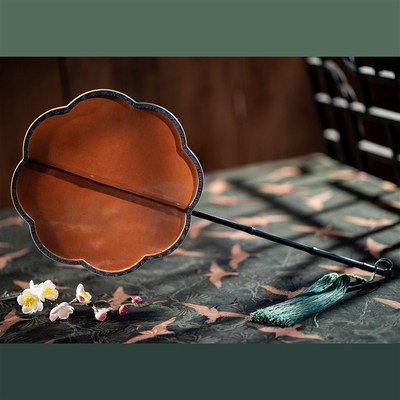 襦一坊丨团扇 真丝香云纱花罗红云纱手工制作八瓣海棠团汉服扇子