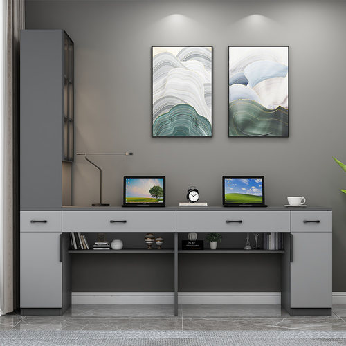 电脑台式桌简约现代书柜书桌一体组合桌卧室学习写字桌家用办公桌