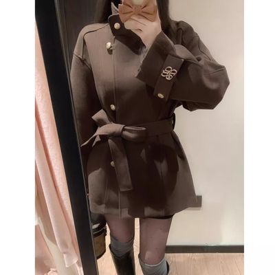棕色毛呢外套女2025新款冬季小个子赫本风高级感羊毛呢子大衣加厚