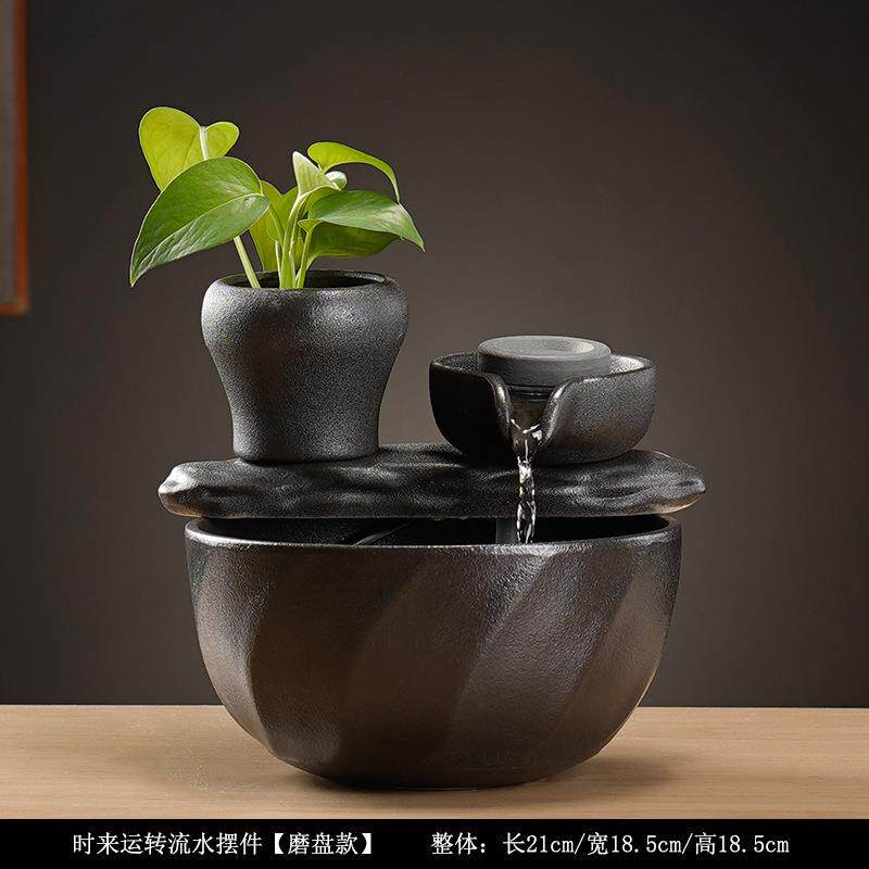 陶瓷循环流水小型桌面鱼缸喷泉简约招财客厅玄关招财摆件家居装饰