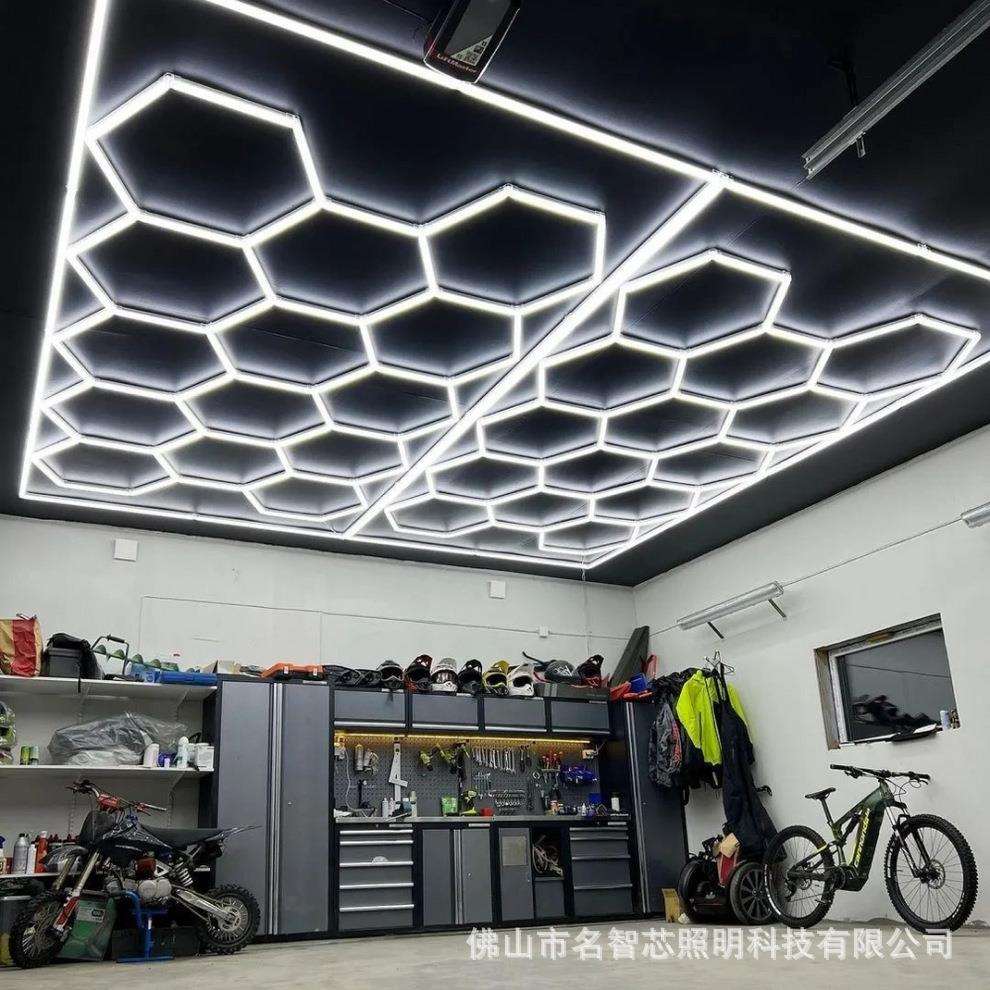 工厂热销六角形车库顶灯 蜂窝设计灯具 6500K防水洗车店灯 14孔