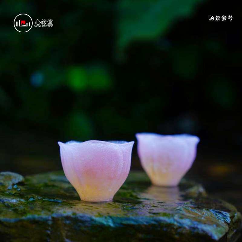 心缘堂琉璃酒器酒杯 芙蓉笑粉彩粉色花型冷饮杯分酒器套装 酸奶杯