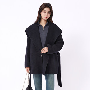芭依璐高级感小个子羊毛呢子大衣双面羊绒大衣中长款翻领毛呢外套