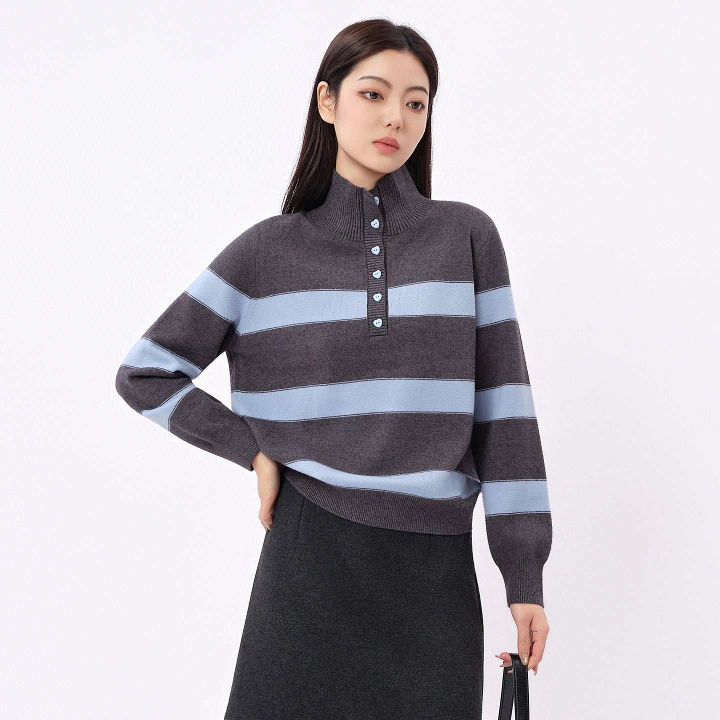 芭依璐2025秋冬夏款毛衣条纹设计氛围感针织衫甜美减龄半高领上衣,女装/女士精品,毛衣,淘宝优惠券,粉丝福利购,淘宝优惠卷