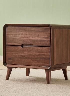 璞沁木作 黑胡桃木床头柜全实木床头柜北欧极简床边柜收纳柜整装