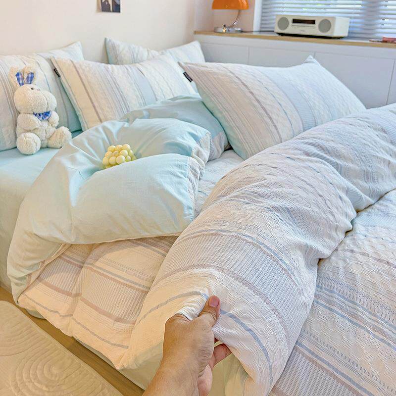 60s纯棉四件套贡缎提花全棉公主风被套床单宿舍三件套床品素雅风