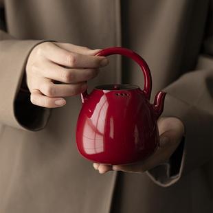赭红国风中式陶瓷煮茶壶提梁壶泡茶器单壶电陶炉明火通用