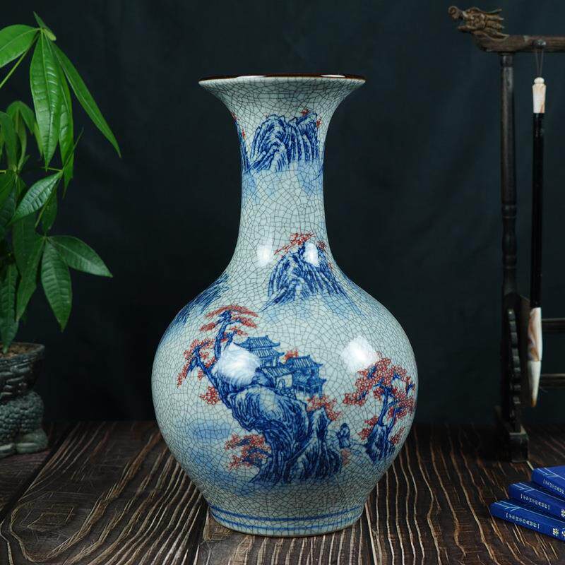 景德镇中式山水陶瓷花瓶青花釉里红家居瓷器摆件仿古装饰工艺品