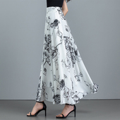 白色印花雪纺半身裙高腰显瘦大码 夏季 新款 a字女裙子大摆跳舞长裙