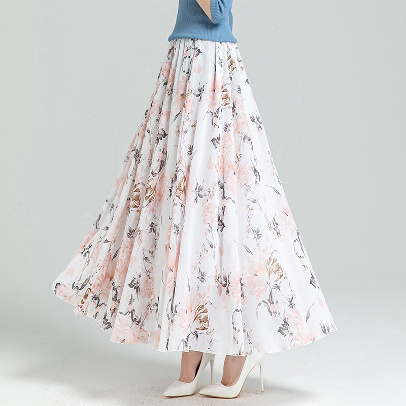 2026夏季新款百搭碎花雪纺半身长裙女大码高腰中长款A字大摆舞裙