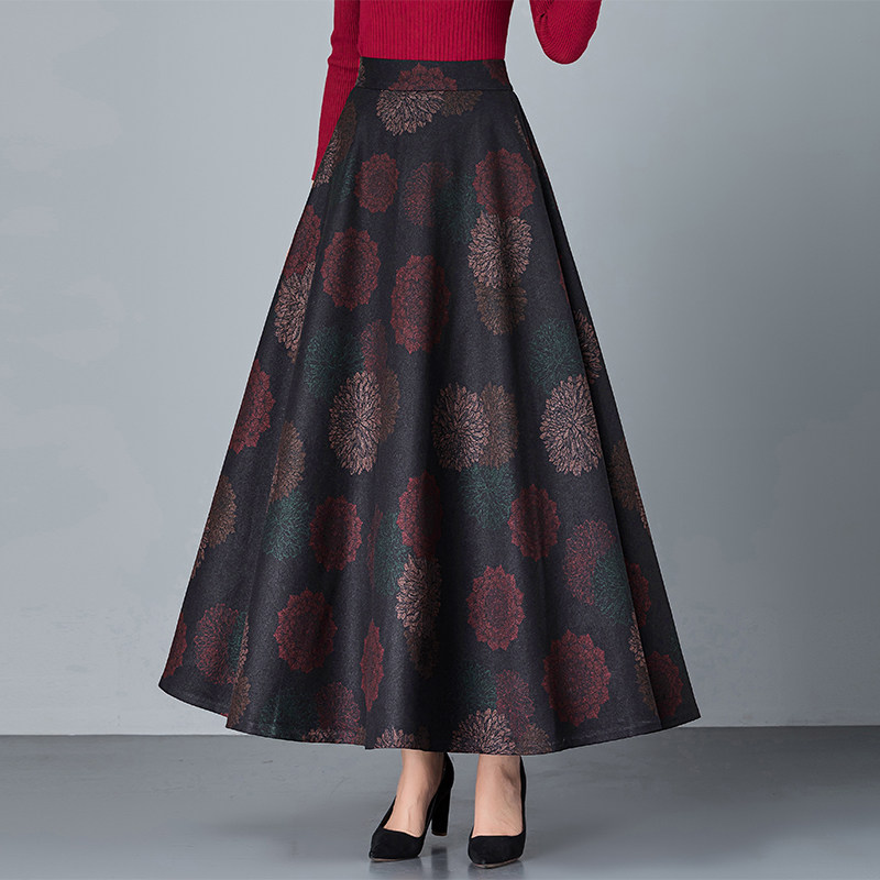 新款毛呢半身裙高腰显瘦大码长裙2023秋冬复古A字加厚大摆裙女裙