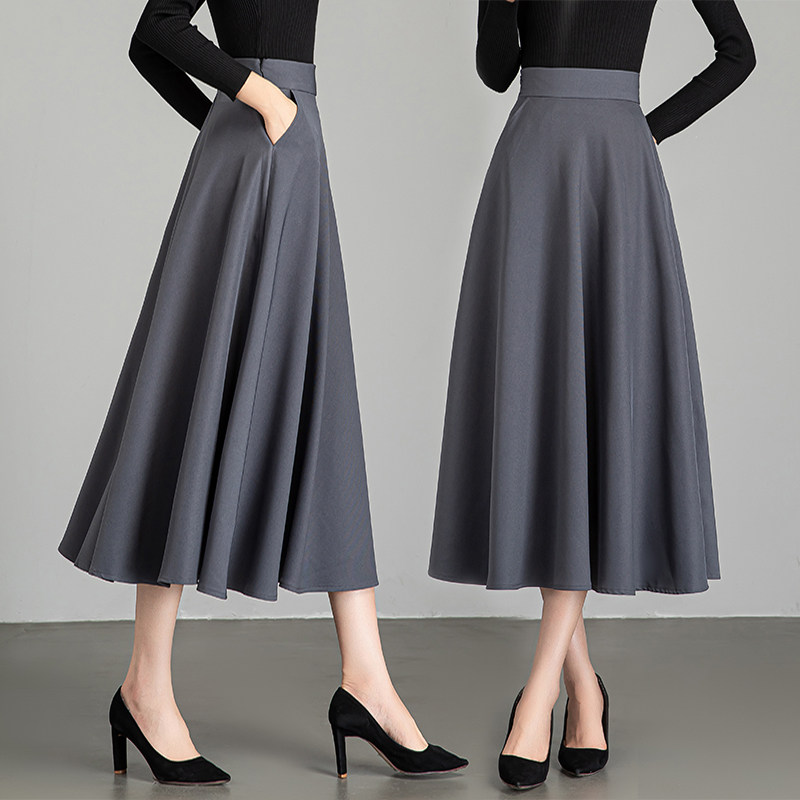 灰色百褶半身裙女2026春秋新款高腰a字裙中长款垂感显瘦大摆伞裙