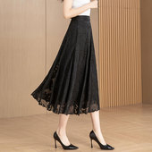 黑色剪花垂感雪纺半身裙女高腰大码 2025夏季 新款 a字裙大摆中长裙