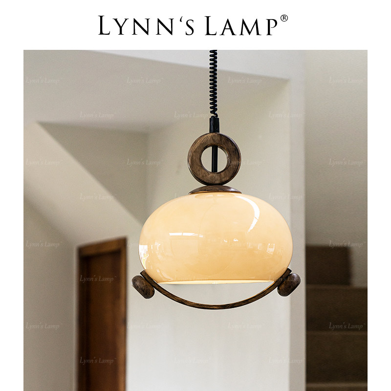 Lynns立意 中古蘑菇餐厅吊灯 吧台复古实木书房卧室伸缩法式灯具