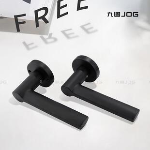 九固弹簧铝合金分体锁静音门把手卧室连体卫生间黑色厨房木门执手