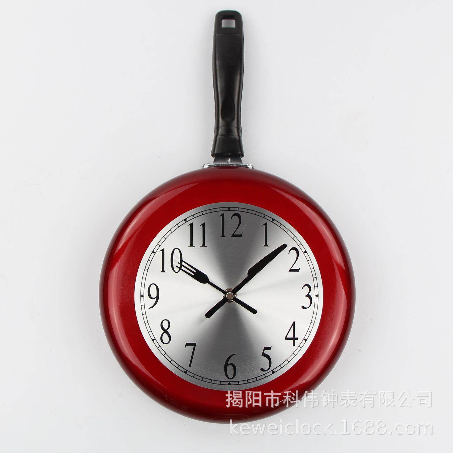 10英寸北欧创意挂钟客厅餐厅静音钟表金属不锈钢平底锅时钟挂表大