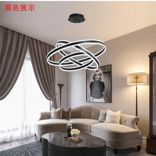 北欧现代简约LED铝材圈圈上下发光环形客厅餐厅别墅复式楼吊灯具