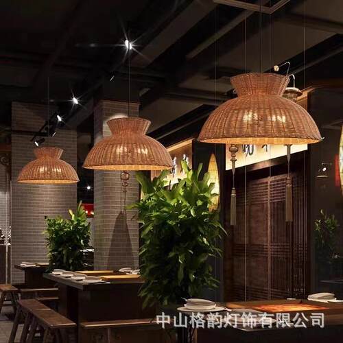 创意灯灯东南亚灯具藤艺吊灯餐厅民宿led竹艺吊灯中式风茶楼茶室