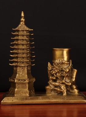 杨铜记 铜文昌笔筒 铜文昌塔笔筒 家居办公室书桌铜摆件