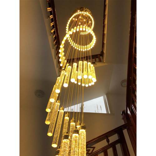 楼梯吊灯别墅复式楼楼梯间中空旋转水晶灯现代超长楼梯灯长吊灯