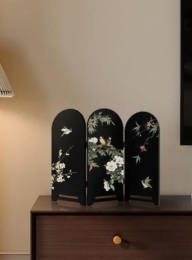 木质屏风摆画中古风花鸟装饰画美学复古风法式玄关柜电视柜摆件