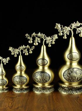 黄铜麒麟葫芦树办公室客厅装饰品摆件招进宝纯铜发财树 藤枝葫芦