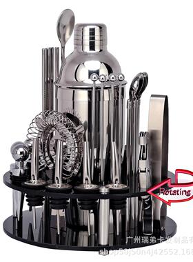 新款黑色亚克力旋转调酒器套装防跌落鸡尾酒雪克壶酒吧工具30件套
