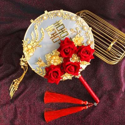 中式新娘结婚团扇婚礼古风秀禾扇手工喜扇出嫁遮面diy材料包