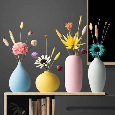 北欧马卡龙手工陶瓷小花瓶摆件家居工艺品摆设客厅插花干花装饰