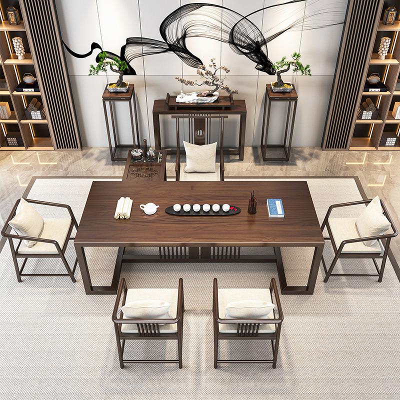 新中式实木茶桌家用原木大板茶台办公室茶桌椅客厅洽谈泡茶桌茶几