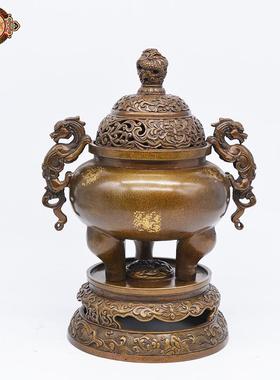 宏达 仿古紫铜包浆点金 貔貅大肚炉家居玄关铜炉摆件