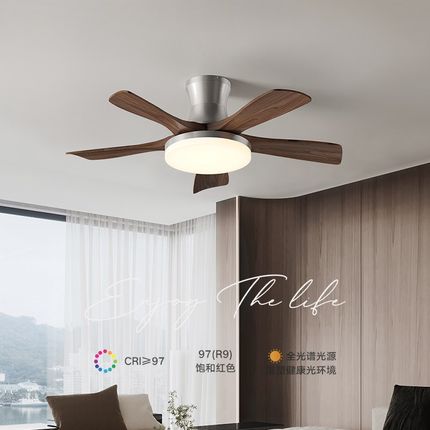 中古风吊扇灯风扇灯胡桃木色静音护眼新中式护眼客厅卧室餐厅吊灯