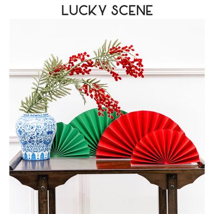 恋恋喜日婚庆现场装饰舞台布置道具婚房红色半圆纸扇展会商场