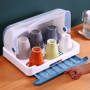 放玻璃杯子茶杯收纳盒防尘餐具沥水置物架带盖箱家用水杯架子托盘